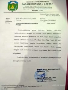 Kepala Bakeuda Tebo Mengakui PT Alam Bukit Tiga Puluh Langgar Ketaatan Komitmen