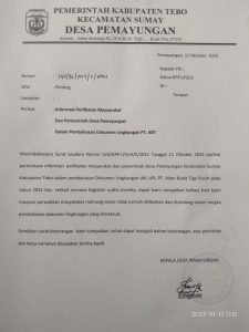 Kades Pemayungan Kecamatan Sumay Akui PT Alam Bukit Tiga Puluh Tidak Pernah Melibatkan Pihak Desa dan Perwakilan Masyarakat Desa dalam Pembahasan Dokumen UKL UPL