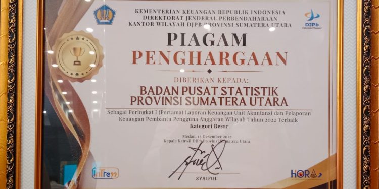 BPS Sumut Raih Prestasi dalam Pengelolaan Anggaran dan Laporan Keuangan