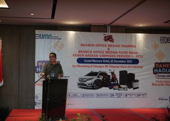Tim BRI BO Medan Thamrin dan BRI Medan Putri Hijau dalam acara Panen Hadiah Simpedes (PHS) Periode 1 Tahun 2023, di Hotel Grand Mercure Medan, Minggu 3 Desember 2023.