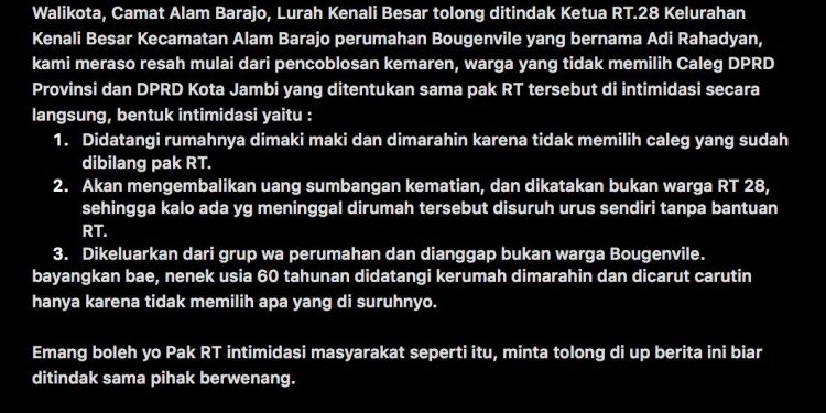 Pak RT Di Kenali Besar Diduga Intimidasi Warga Untuk Memilih Caleg Tertentu